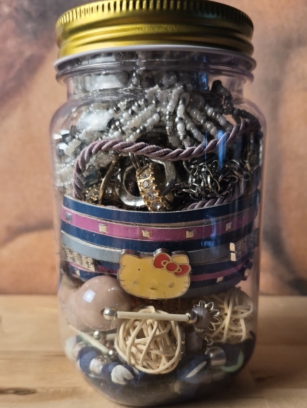Hello Kitty Pink Blue Striped Bracelet Jar Set All Wearable Jewelry